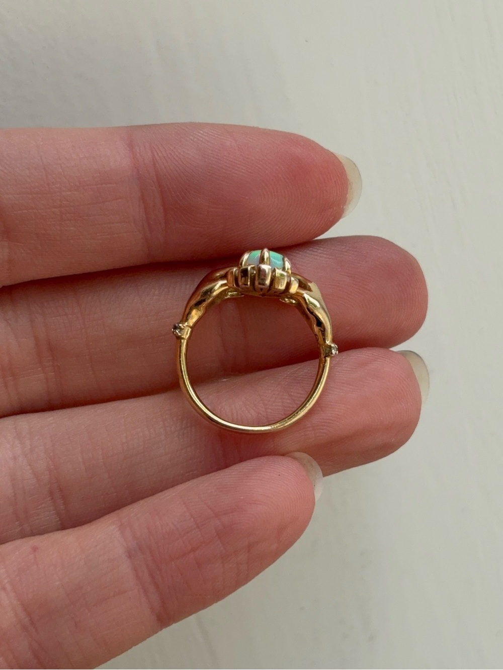 Opal Claddagh Ring 14k Gold Vermeil - Picture 8 of 8